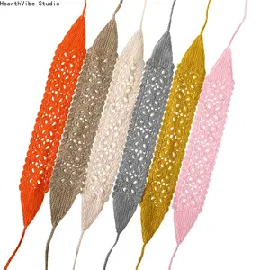 Women's Floral Openwork Knit Headband - Colorful Braided Streamer Hair Accessory, Handmade Boho Style for Party, Festival Daily Sports & Outdoor Styling