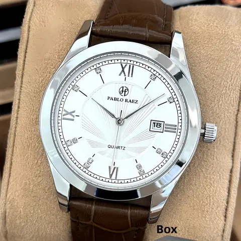 1PC Men's Business Watch, Sungrain Oil-pressed Surface 3D Dial, Calendar, Silver SUS304 Stainless Steel Case, Brown Leather Strap, Quartz Analog Wristwatch, Quartz Analog Timepiece, As A Gift For Father, Suitable For Daily Wear, Quartz Wristwatches