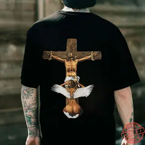 Angel Has Oral Sex with Sinner Bad Religion Black Print T-shirtSkull Art Print Mens Shirt, Men's T-shirt