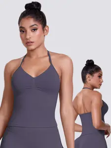 Women's Sexy Sleeveless Yoga Vest Top, Thin Strap Halter Neck Tank, Solid Color Running & Pilates Wear, Comfortable Sportswear