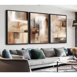 Large Canvas Wall Art - Brown and Beige Abstract Pictures for Living Room Vintage Wall Decor Retro Rustic Paintings Black Float Framed for Bedroom Dinning Room 20" X 28" X 3 pcs
