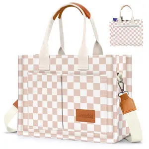 Canvas Tote Bag for Women with Pockets Crossbody Bag Tote Shoulder Handbags Casual Work Bags Everything Tote Bag Large Work Purses Bible Tote, Solid Color/Flower/Fruit/Heart Pattern Storage Tote Bag for Women