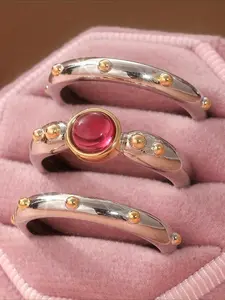 3 elegant stacked rings set with sparkling artificial ruby engagement/wedding rings, creating luxurious jewelry gifts for your love
