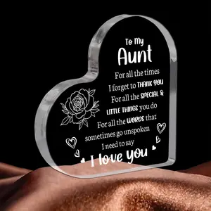 Heart Shaped Letter & Flower Pattern Decorative Plaque, To My Aunt Gift, Home Decor Ornament for Living Room Bedroom Dining Room, Acrylic Plaque Decor