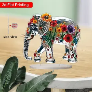 High-Definition Colorful Elephant Decoration, 2D Flat Dual-Sided Design, Transparent Acrylic Base, Perfect for Weddings and Anniversaries, Home Decoration, Home Decor Accessory, Interior Decoration Accessories