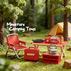 Miniature Camping Picnic Play Set with Table & Chairs, Outdoor Pretend Playset, Dollhouse Accessories, Tiny Landscape Decor, DIY Craft Toy Gift
