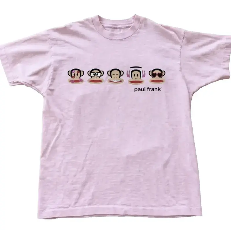 Paul Frank Monkey Faces Graphic T-Shirt - Julius Cartoon Character Pink Tee Unisex