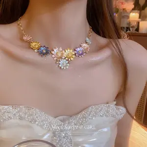 Colorful Daisy Statement Choker Necklace Trendy Boho Summer Jewelry for Girl's Perfect for Beach Festival & Casual Outfits TK Viral Floral Accessory