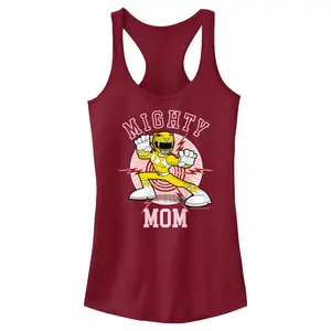 Junior's Women Power Rangers Mighty Mom Yellow Racerback Tank Top