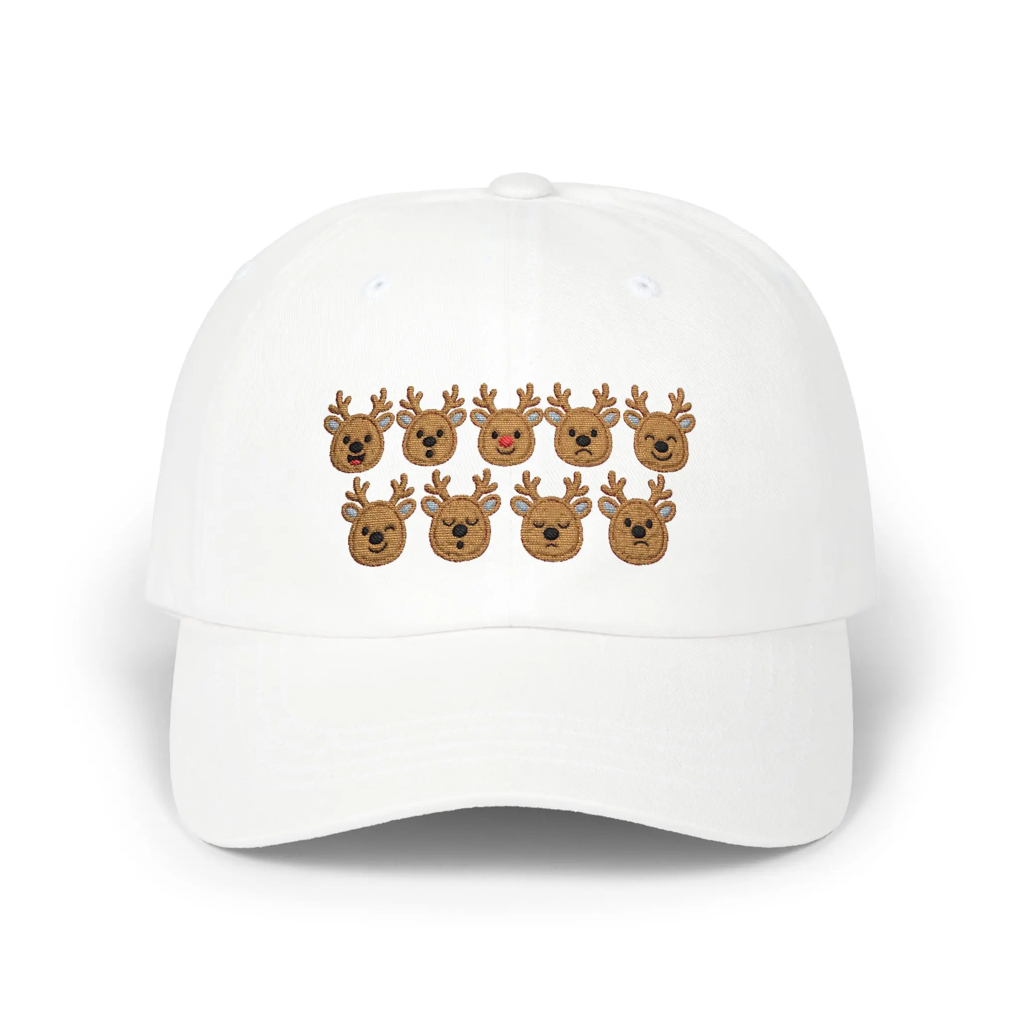 Casual Unisex Christmas Reindeer Embroidered Baseball Cap - Holiday Animal Themed, Graphical Print, Adjustable Buckle Hat, All-Seasons