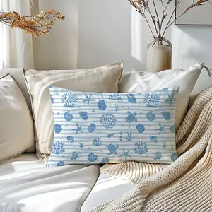 Blue Ocean Animal Striped Pillow Cover, Single-Sided Print, Home Decorative Pillowcase for Living Room Bedroom, No Filler Included