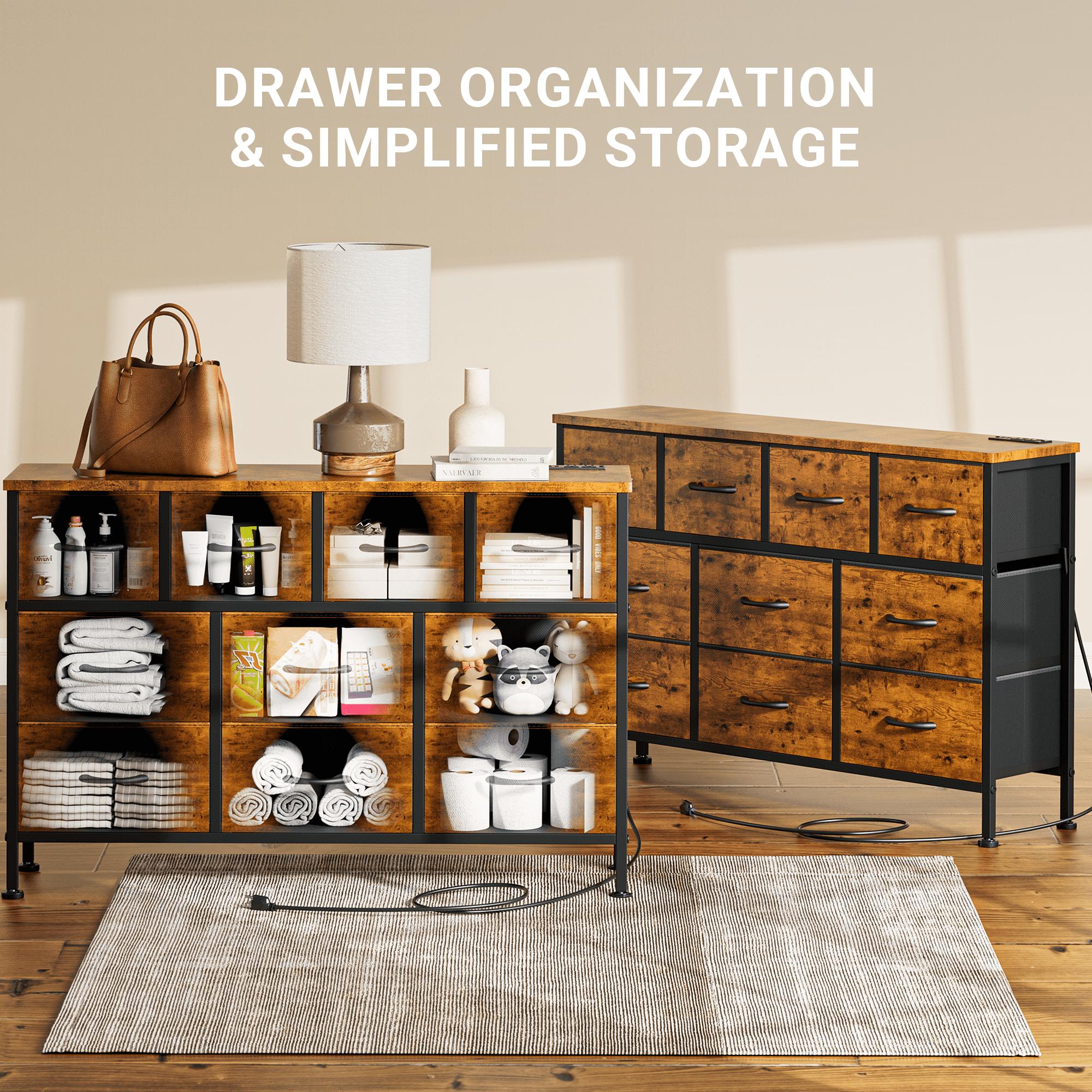 【Deals for Your Days】AOWOS 10 Drawer Dresser, Dresser TV Stand with Power Outlet, Bedroom Dresser, Chest of Drawers for 55'' Long TV, Wide Fabric Dresser for Storage and Organization