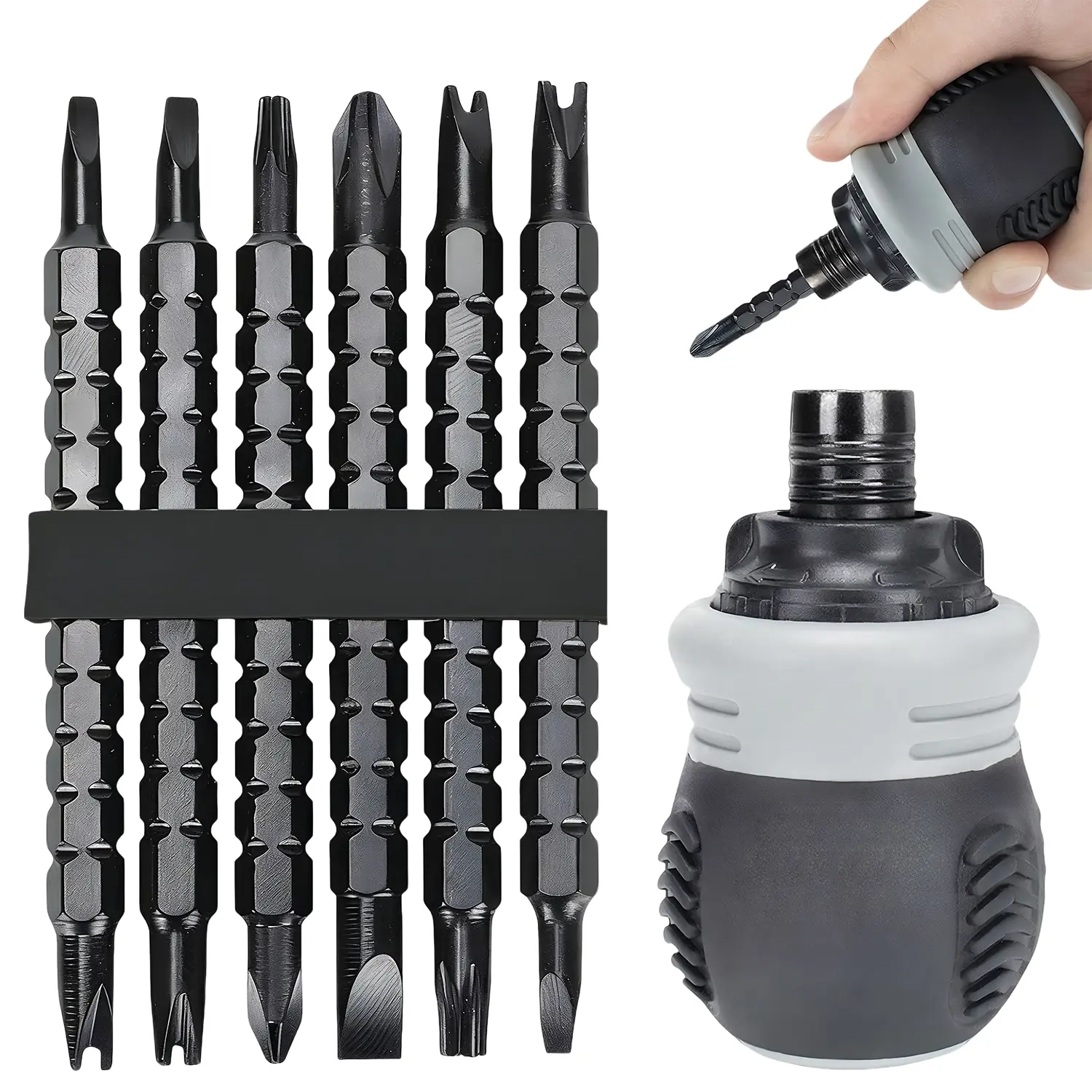Stubby Ratcheting Screwdriver Set - Adjustable Length, Reversible Dual Head, Magnetic Tip, Compact Portable Pocket Size - Dual Headed, Magnetic Bit, Precision Screwdriver Sets for Home Repair, Father's Day Gift, Dual Headed Screwdriver Sets