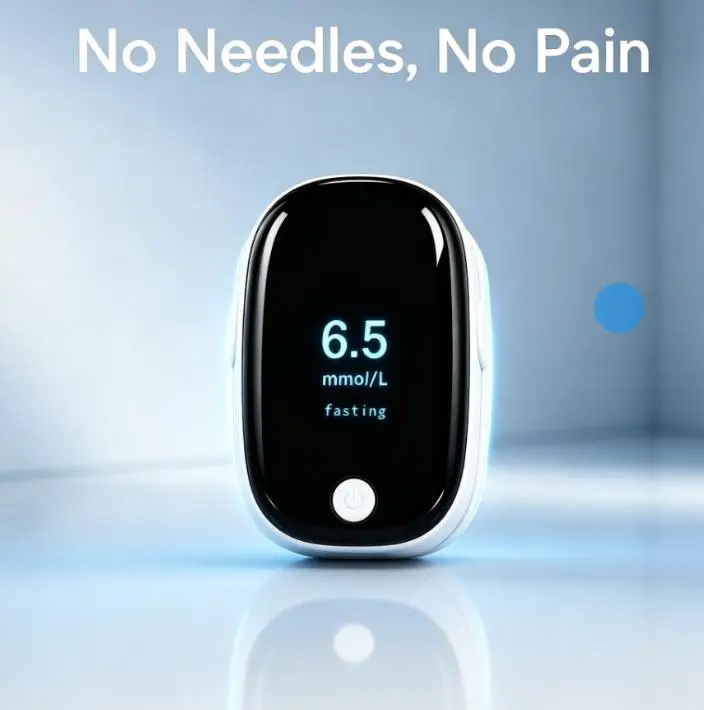 2-in-1 blood glucose and blood oxygen finger clip health monitoring device that eliminates the need for finger pricking and provides fast, portable health tracking.