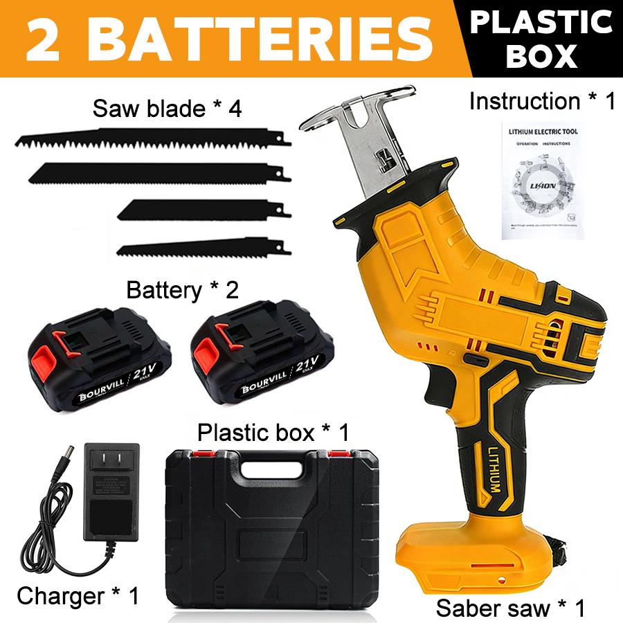 Cordless Reciprocating Saw with 2 Batteries & Charger, 4 Blades -  Ergonomic Grip, Lightweight , Self-Locking Chuck for Wood/  PVC Cutting -Outdoor Garden DIY Tool, Modern Tool Design Home decoration