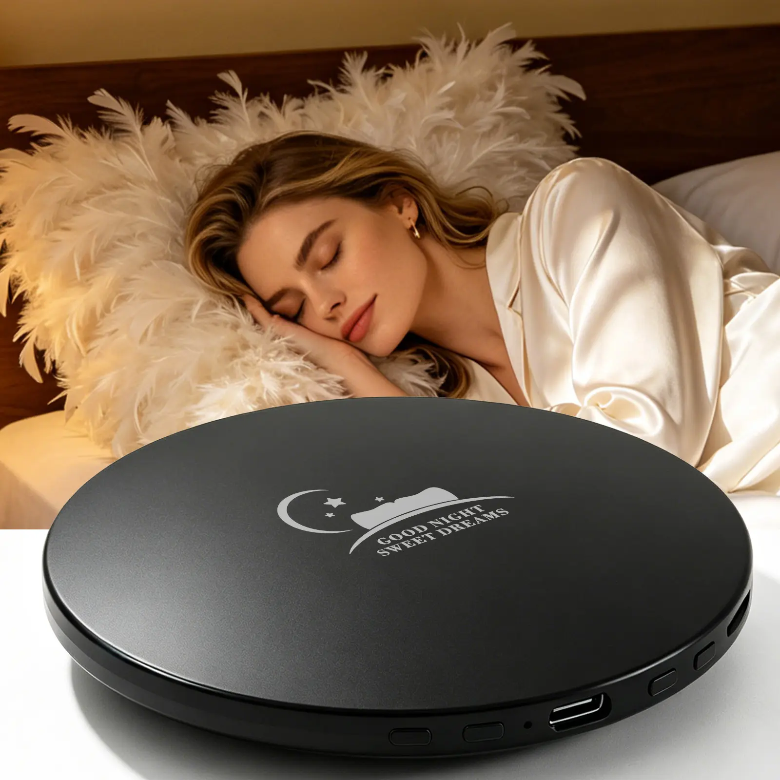 Pillow Speakers for Sleeping,Bone Conduction Speaker,Bluetooth Built-in White Noise Sleep Speaker with TF/Micro SD Offline, Auto-Off Timer,Can Work for 8 Hours,Black Audio Card