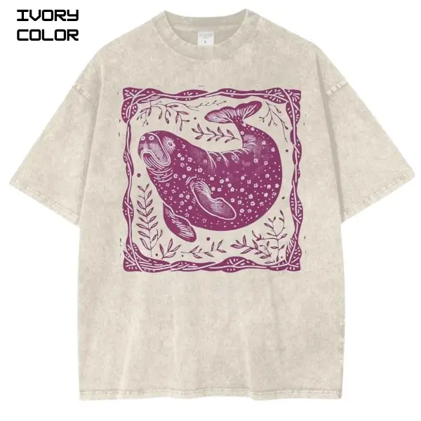 Linocut Style Manatee Graphic T-Shirt, Ocean Tee, Sea Animal shirt, Unisex Streetwear Tee, cotton crewneck shirt, Trending, Viral, Gift For Him and Her Menswear Top