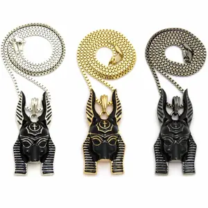 EGYPTIAN GOD ANUBIS HEAD PENDANT & 2mm 24" BOX CHAIN HIP HOP STYLE NECKLACE JEWELRY FOR UNISEX / MEN / WOMEN