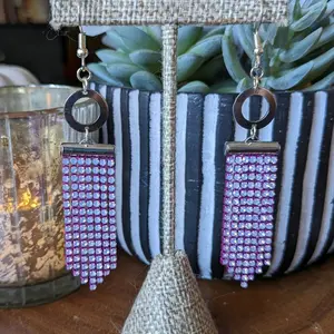 Pink Opal Crystal Tassel Earrings