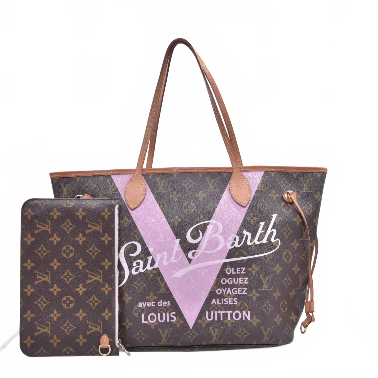Pre-owned Louis Vuitton canvas Shoulder bags $2800 2015 Monogram Saint Barth V Neverfull MM Light Pink