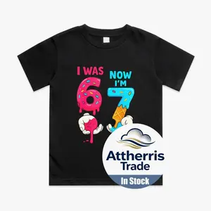 I was 6 Now I'm 7 Year Old Birthday Six Seven Meme 67 Kids Cotton T-shirt, Graphic Print Round Neck Short Sleeve Casual Tee for Boys Girls Tshirt