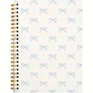 Bow Pattern Spiral Notebook Journal, 1 Count Blue Trendy Aesthetic Hardcover Notebook with 50 Pages, Office Stationery & Supplies