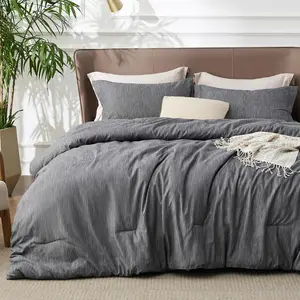 Queen Comforter - Dark Grey for Seasons, Cationic Dyed, 3, 1 Queen Size Comforter (90"x90") and 2 Pillow Shams (20"x26"+2")
