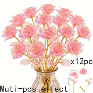 12 Pieces Crystal Simulation Eternal Rose Flowers Premium Luxury Decor Bouquet No Maintenance Ideal for Mother's Day Valentine's Day Wedding Home Indoor Outdoor All Season Decoration