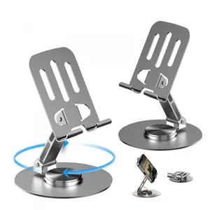 360° Rotating Foldable Stainless Steel Phone Stand – Heavy-Duty Metal Base, Multi-Angle Adjustable, Travel Compact, Anti-Slip Holder for iPhone, Samsung & Tablets