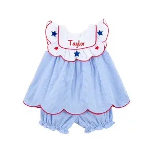 Gleaming Stars Blue Gingham Lacey Bloomer Set