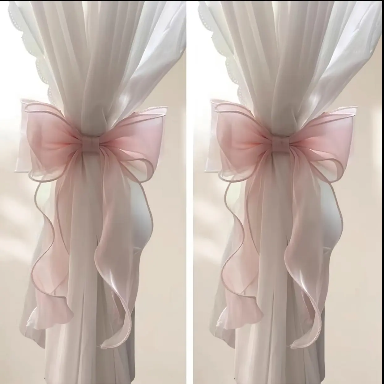 2 Pack French Silky Soft Luxurious Bow Design Curtain Tiebacks, Elegant Lace Ribbon for Curtains, Decorative Rope Accessories, Home Decor, Ambiance, Interior, Silky Texture