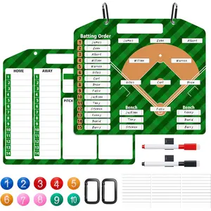 Baseball Coach Clipboard, Double-Sided Dry Erase Baseball Lineup Board for Softball Dugout Baseball Coaching Board with 30 Lineup Card 10 Magnet 2 Marker 2 Hook (Green)