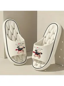 1 Pair Pug "Love You Forever" Slippers Suitable for Indoor/Outdoor, Thick Sole Cushioned EVA Sole, Lightweight Soft Open-Toe Shower Shoes with Pug Print, Unisex for Men & Women, All-Season Beach for, Bathing, Casual Wear, Women Shoes
