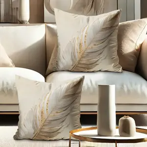 2 Piece Feather Pattern Single-Sided Print Pillowcases, 45x45 Cm Polyester Luxury, Zipper Closure, Farmhouse Decorative Cushion Covers