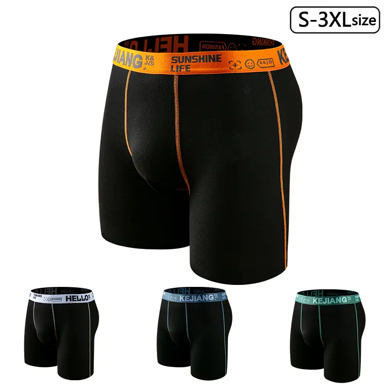 Men's 4-Pack Soft Breathable Long Underwear Set - Polyester Mid-Waist Long Boxers for Comfortable Full Coverage Plain Menswear Underpants