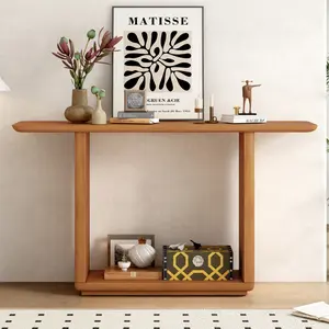 [SOIYELIFE] Mirod Egant Minimalist Conso Tab with Curved Corners,Natural Wood Veneer,U-Base Design for Easy Placement ,Perfect for Displaying Your Treasures,Simp Assembly