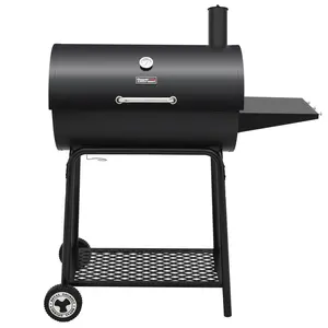 Royal Gourmet 30-Inch Barrel Charcoal Grill with Side Table, Charcoal BBQ Grill for Outdoor Cooking, Camping Ash Steel