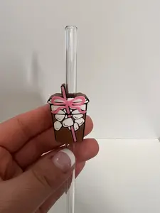 Iced Coffee W/ Bow 10mm Straw Topper. Straw Not Included