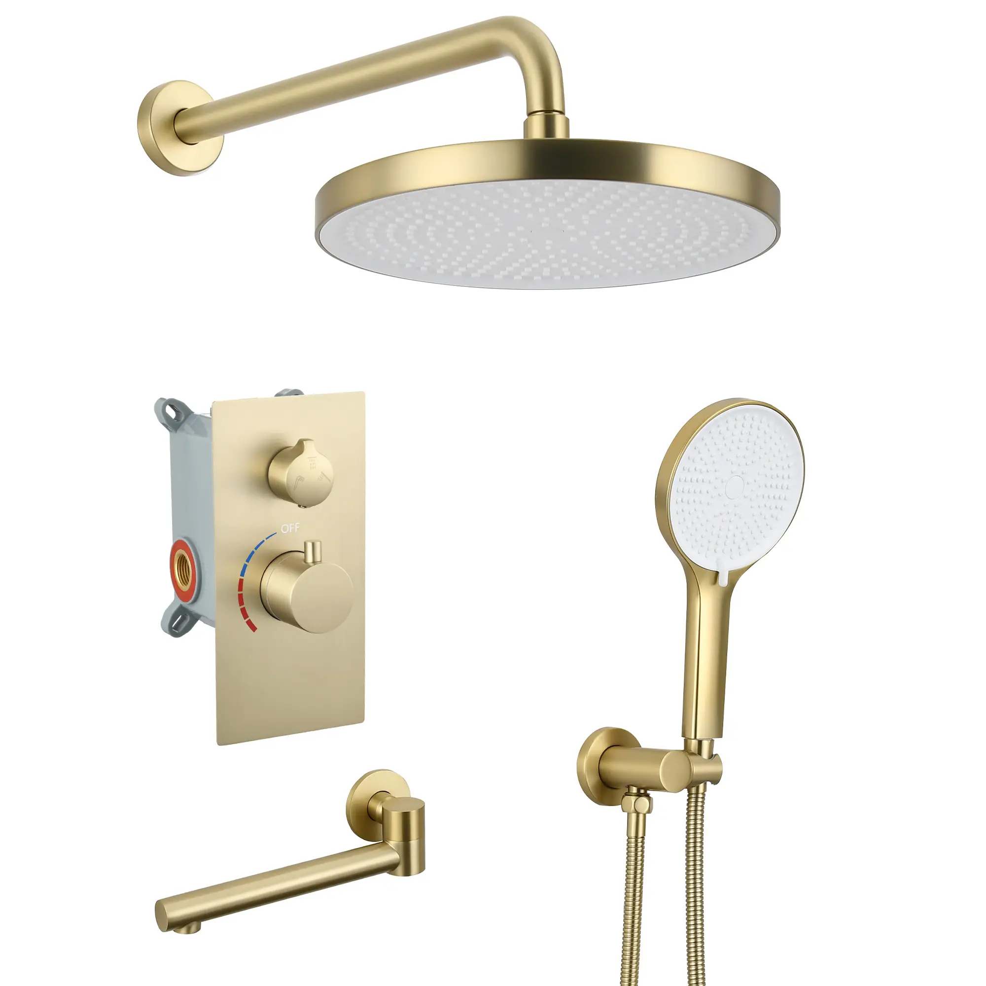 Luxury 3-Function Shower System with Solid Brass Mixing Valve, 10 Inch Rain Shower Head, 3-Spray Mode Handheld Shower & Tub Spout