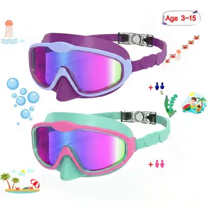 Children's Swimming Goggles 2 Pack Leak-proof, anti-fog, anti-UV wide-view children's HD goggles for boys and girls aged 4-10 years old