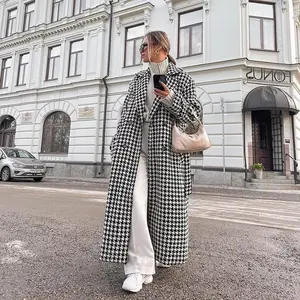 2025AutumnWinterNewWomen'sClothingHoundstoothLongTrenchCoatHigh-endFashionOvercoatBlackandWhiteMatureStyleJacketforWomen Womenswear Tops