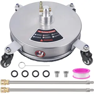 14"  Washer Surface Cleaner with 4 Wheels, Stainless Steel Power Washer Accessory for Driveways Sidewalks Patios Cleaning, 1/4" Quick Connector, 2 Extension Wand Attachments, 4000 PSI