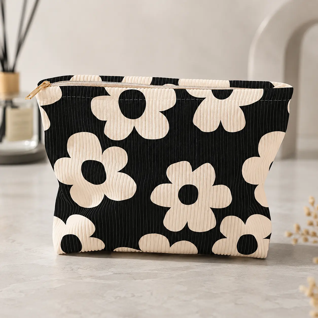 Cute Floral Makeup Bag - Stylish Cosmetic Pouch with Makeup Containers for Travel, Daily Use