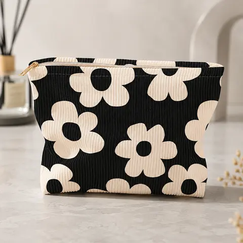 Cute Floral Makeup Storage Organizer Bag - Lightweight Compact Travel Beauty Bag with Built-in Containers, Ample Space Handheld Cosmetic Pouch for Daily Use & Travel Needs