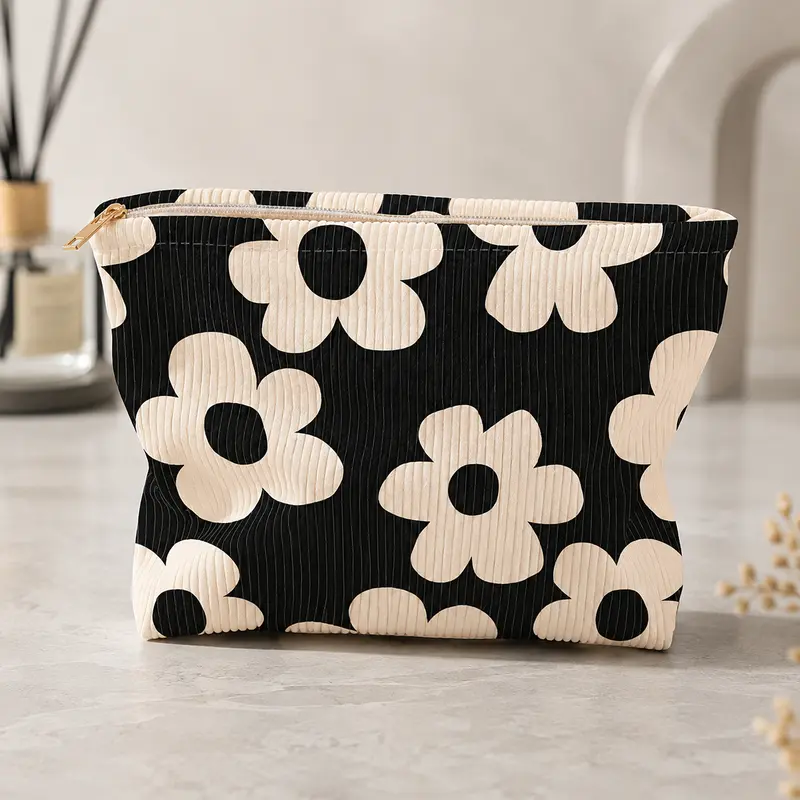 Cute Floral Makeup Storage Organizer Bag - Lightweight Compact Travel Beauty Bag with Built-in Containers, Ample Space Handheld Cosmetic Pouch for Daily Use & Travel Needs