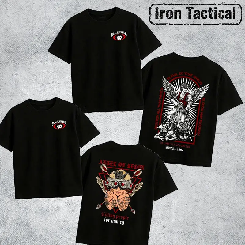 [Collection] Iron Tactical Blackwater Private Military Contractor 1997 Graphic T Shirt Men's Retro Tactical Veteran Graphic Tee Outdoor Sports Apparel Gift Men