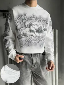 Street Life Spring Casual Graphic Men's Sweater, Letter & Cross Print Design, Crew Neck Long Sleeve Pullover for Daily Wear