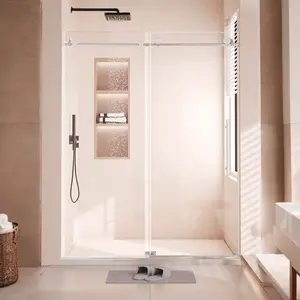 60" W x 76" H Frameless Glass Shower Door with 3/8"(10mm)，Sliding Tempered Glass Shower Doors for Walk in Shower,Easy to Clean,Round Tube Nickel