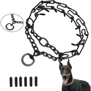 Adjustable Dog Prong Training Choke Chain Pinch Collar Links with Comfort Rubber Tips and Quick Release Snap Buckle for Small Medium Large Dogs(Black-XL)