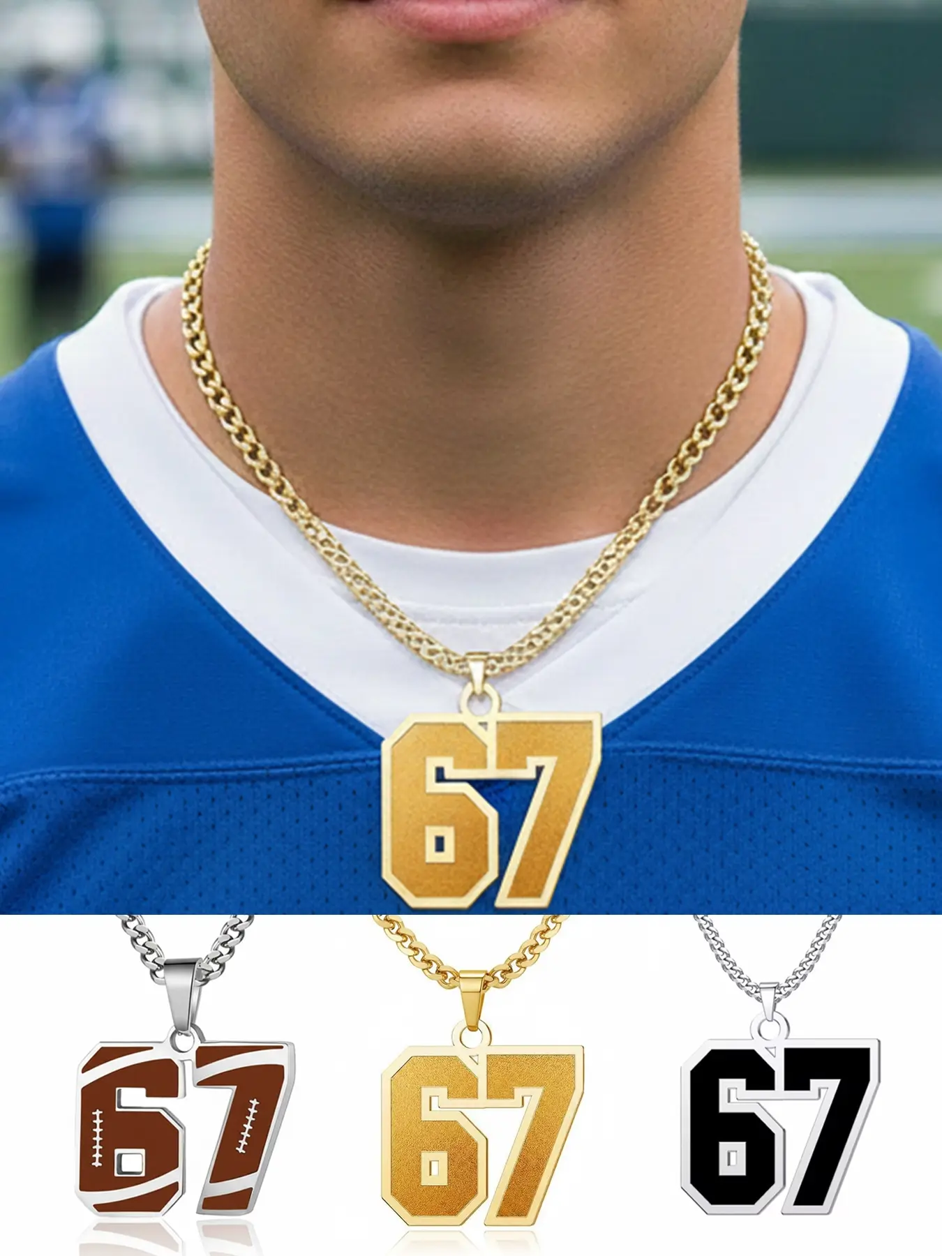 Athletes Jersey Number Necklace 67 for Men - Stainless Steel Number Necklace Athletes Number Chain Chain Personalized Charm Pendant - Inspirational Basketball Baseball Football Jewelry Gift Fashion Cool Accessories